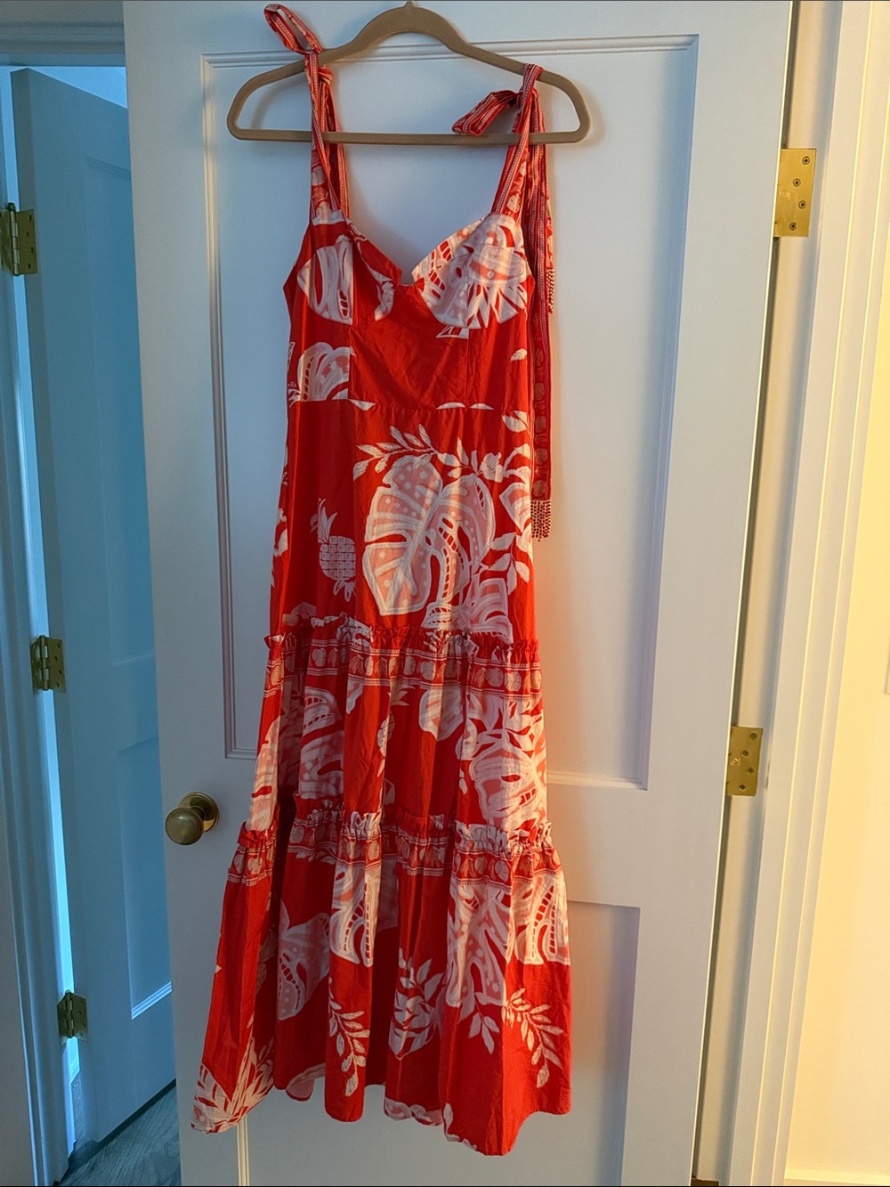 FARM Rio Lace Monsteras Red Midi Dress, medium